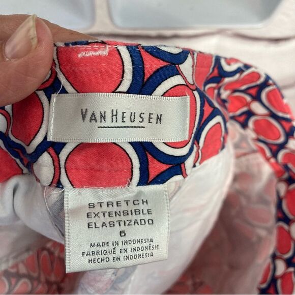 Van Heusen Pencil Skirt Size 6 Pink & Blue Circles Tailored Stretch Geometric - Picture 11 of 15